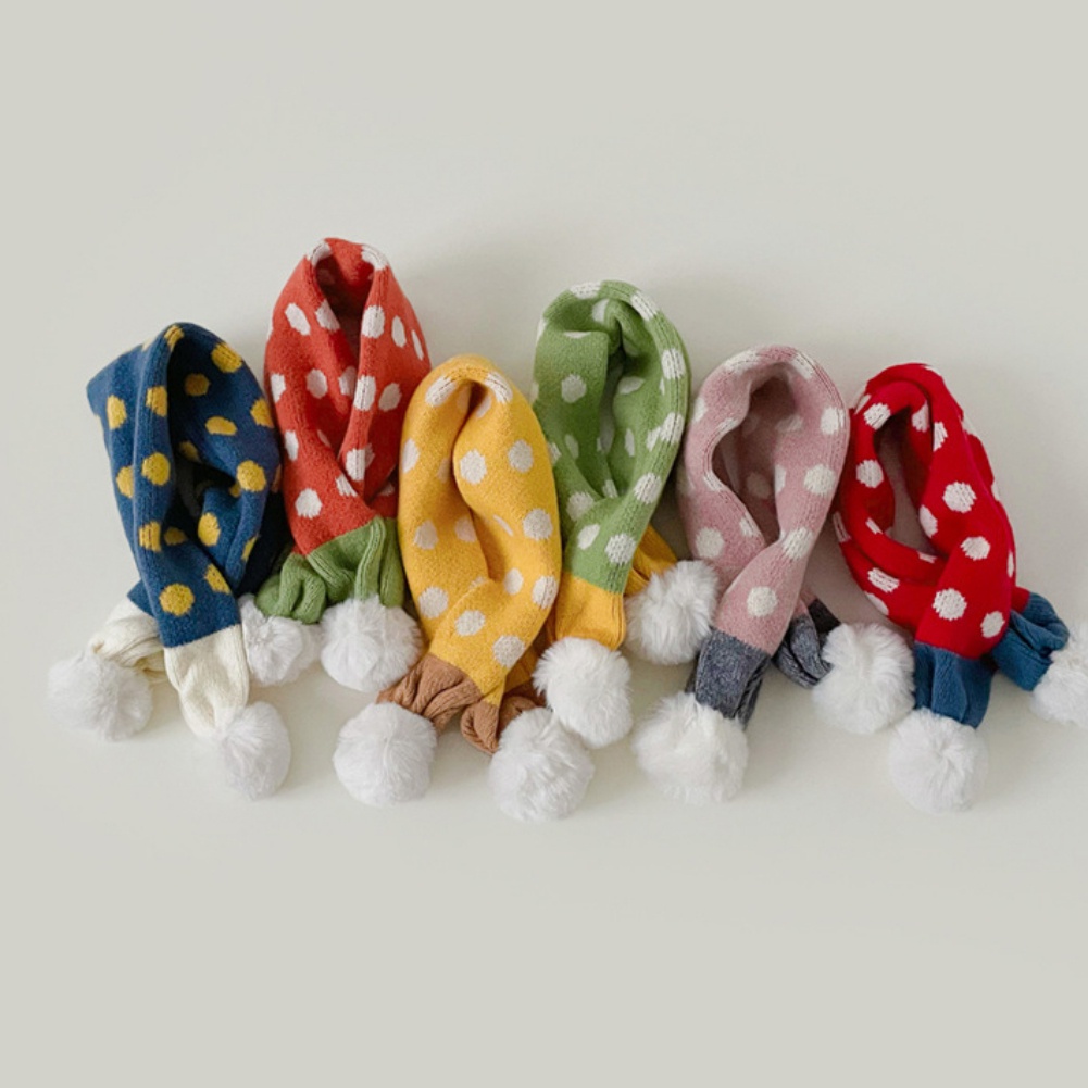 Khăn Choàng Cổ Đan Len Họa Tiết Chấm Bi Phong Cách Hàn Quốc Thời Trang Thu Đông Xinh Xắn Cho Bé Gái