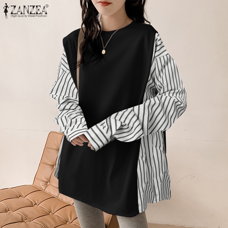 Áo nữ ZANZEA tay dài dáng rộng họa tiết sọc thời trang