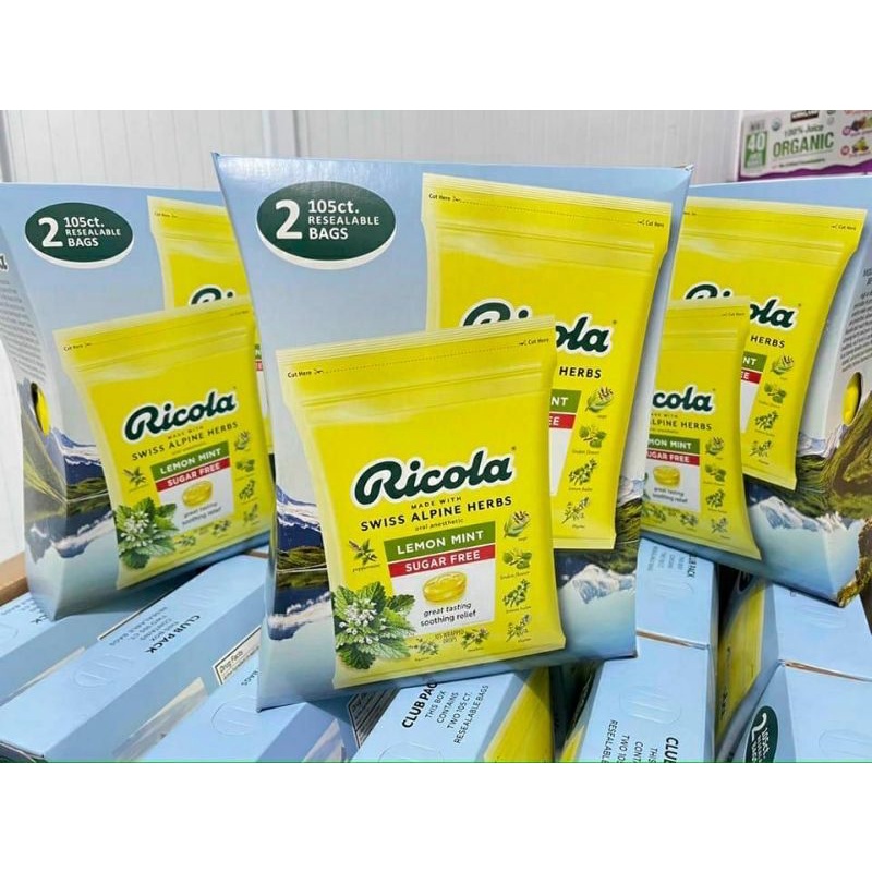 (Hàng chuẩn Mỹ) Kẹo ngậm Ricola lemon mint sugar free (set 2 gói x 105 viên)
