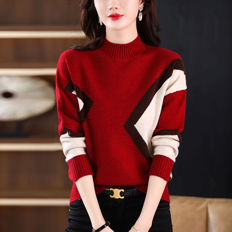 Áo Sweater Dệt Kim Cổ Lọ Dày Dặn Màu Sắc Thời Trang Thu Đông Phong Cách Phương Tây Dành Cho Nữ