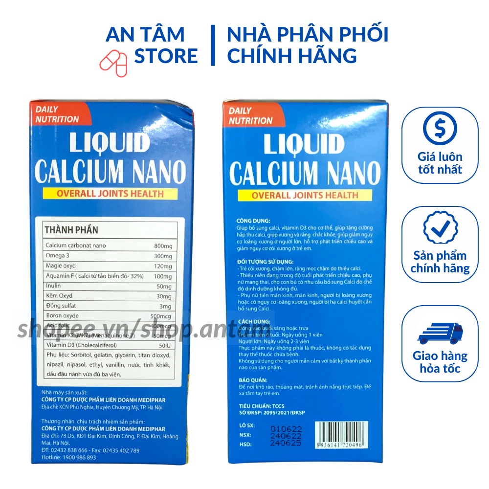 Viên uống Liquid Canxi Nano bổ sung canxi, phòng ngừa loãng xương, phát triển chiều cao, chống còi xương
