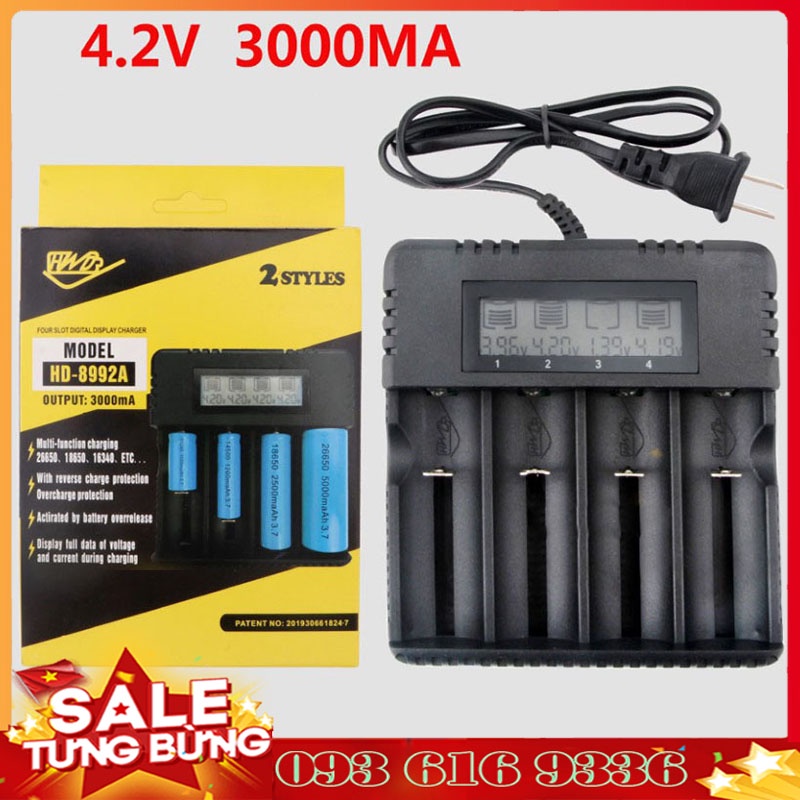 Bộ sạc pin ⚡𝐅𝐑𝐄𝐄𝐒𝐇𝐈𝐏⚡ Bộ sạc pin lithium đa năng sạc được tất cả các loại pin 26500, 18650, 14500, 16340, 26700…..