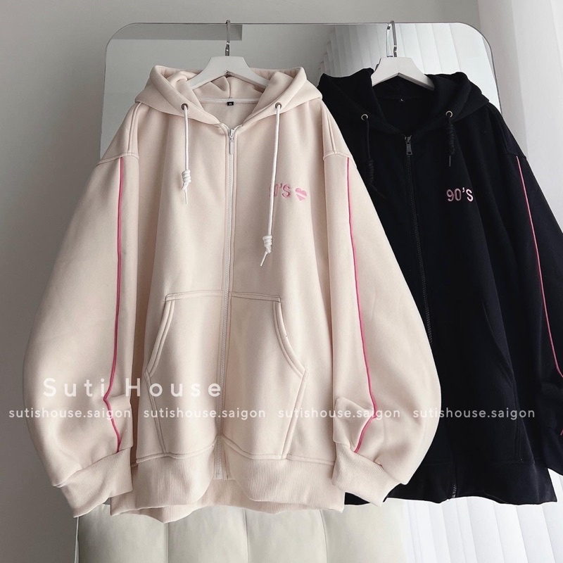 [ẢNH THẬT-CÓ SẴN] Áo Khoác Nỉ Hoodie Zip 90S Xanh cổ Vịt Nhiều Màu Phối Line Viền Pinky Unisex Nam Nữ - Suti House | BigBuy360 - bigbuy360.vn