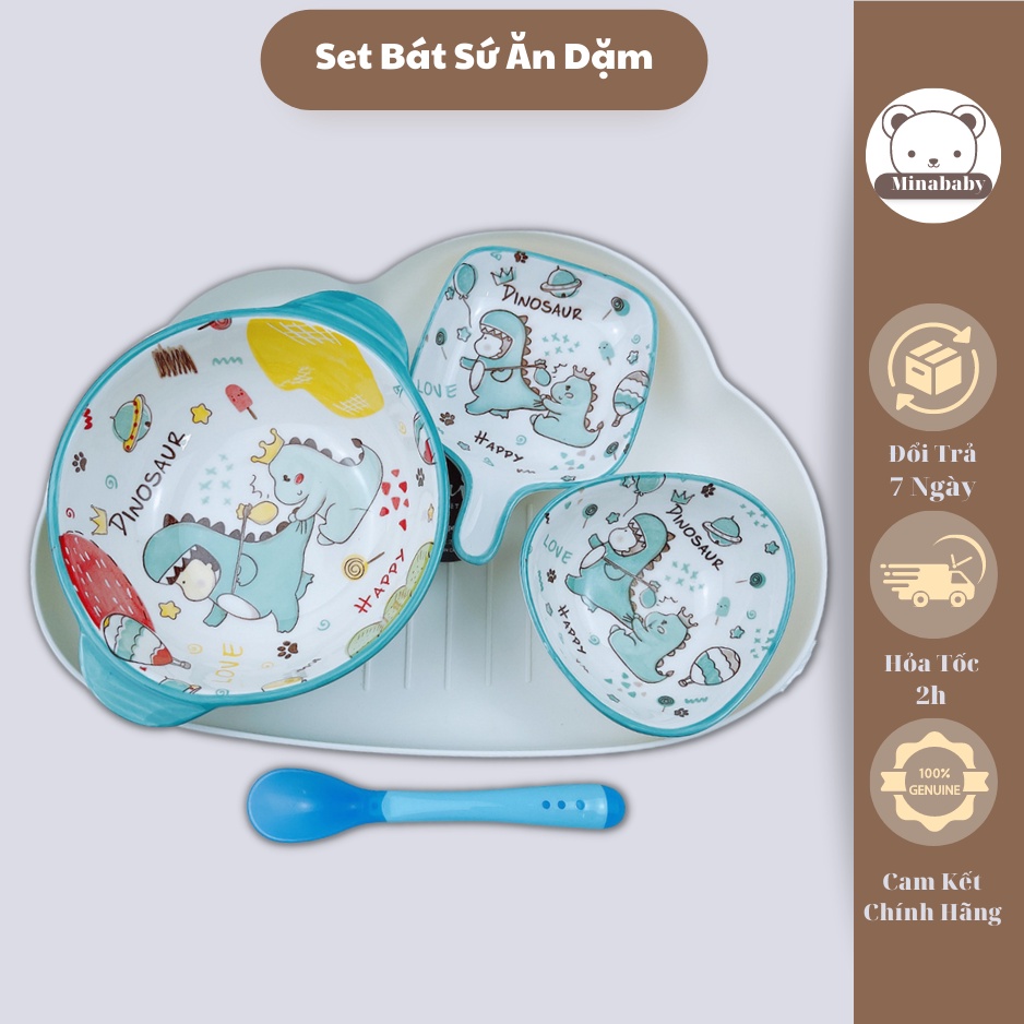 Bát Sứ Ăn Dặm Kiểu Nhật Cho Bé Ăn Dặm, ComBo Bát Ăn Dặm Gốm Sứ Màu Sắc Đáng Yêu Kèm Khay Ăn Dặm Và Thìa Cho Bé