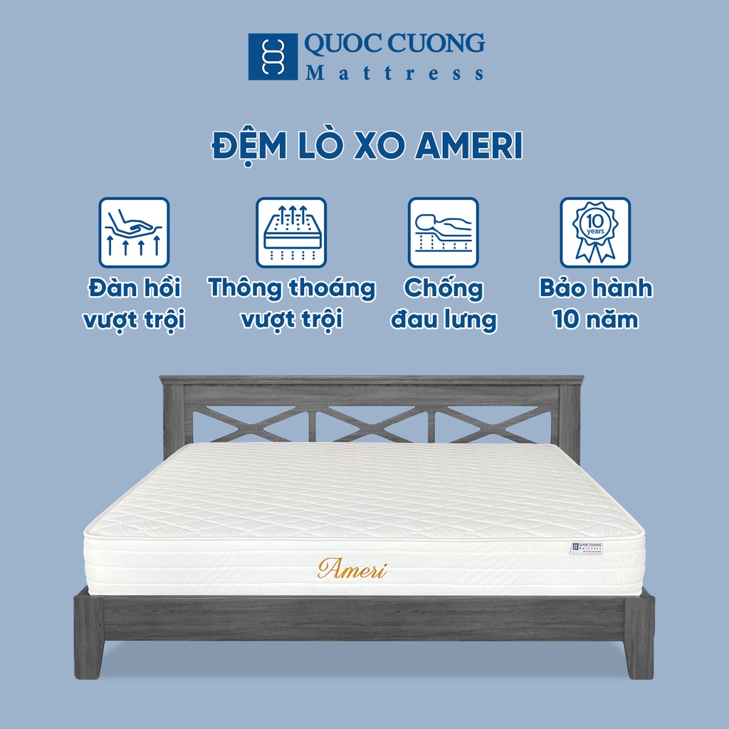 Đệm lò xò cao cấp Ameri thương hiệu Quốc Cường 20 cm đàn hồi cao, chống đau lưng