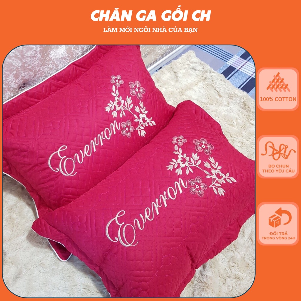 Combo 2 vỏ gối chất cotton satin kích thước 45cm x 65cm nhiều màu bo viền chắc chắn