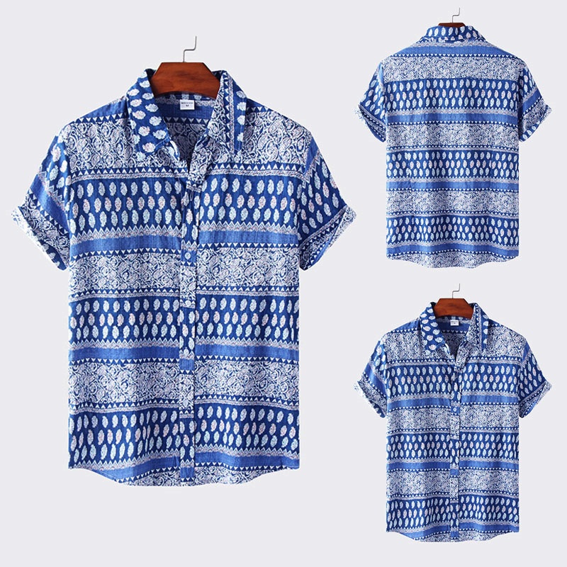 Áo Sơ Mi Tay Ngắn Dáng Rộng In Họa Tiết Hoa Phong Cách Retro Dành Cho Nam Giới Màu Đỏ / Xanh Dương / Kaki / Đen