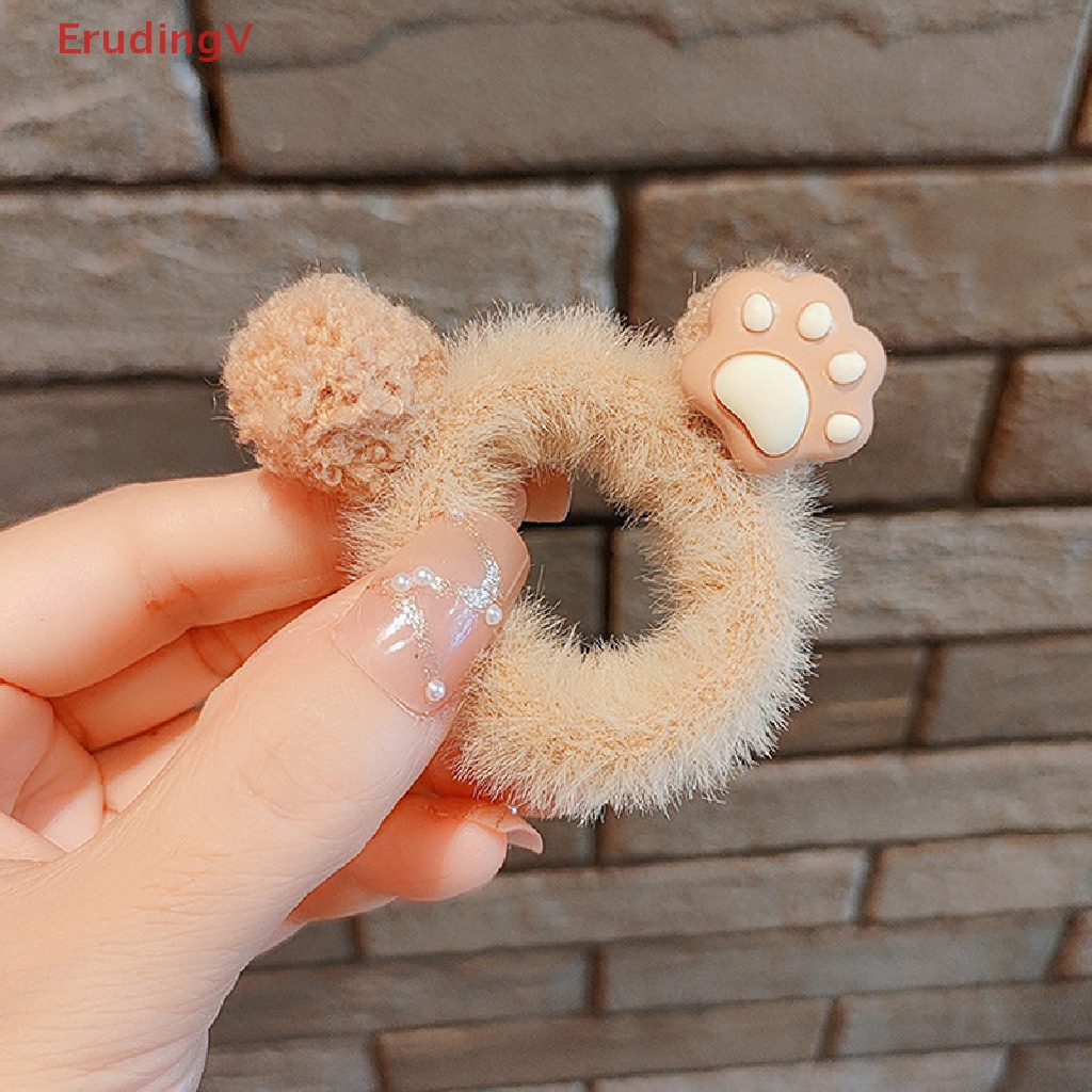 Dây Cột Tóc Co Giãn Bọc Vải Lông Màu Cà Phê Dễ Thương Phong Cách Hàn Quốc Cho Bé Gái