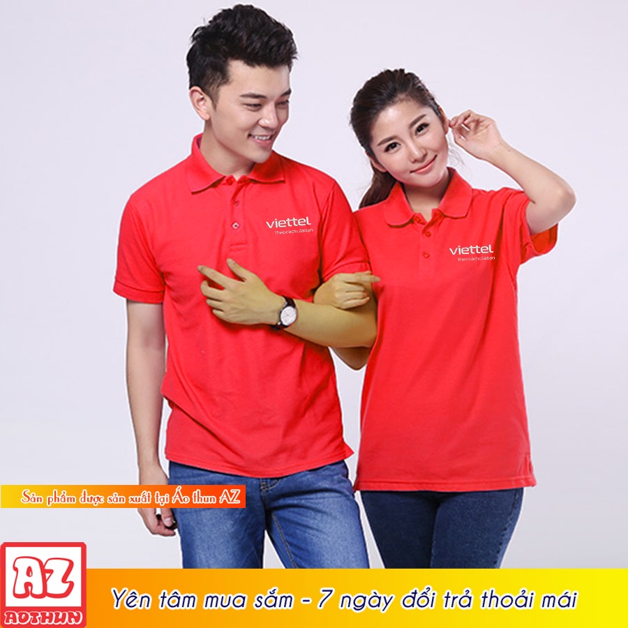 Áo thun đồng phục viettel màu đỏ tươi và trắng (mới) - Vải cá sấu poly cao cấp AT33