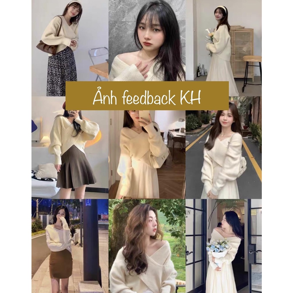 MS1004 Áo len kiểu nữ vạt chéo tay phồng Hàn Quốc