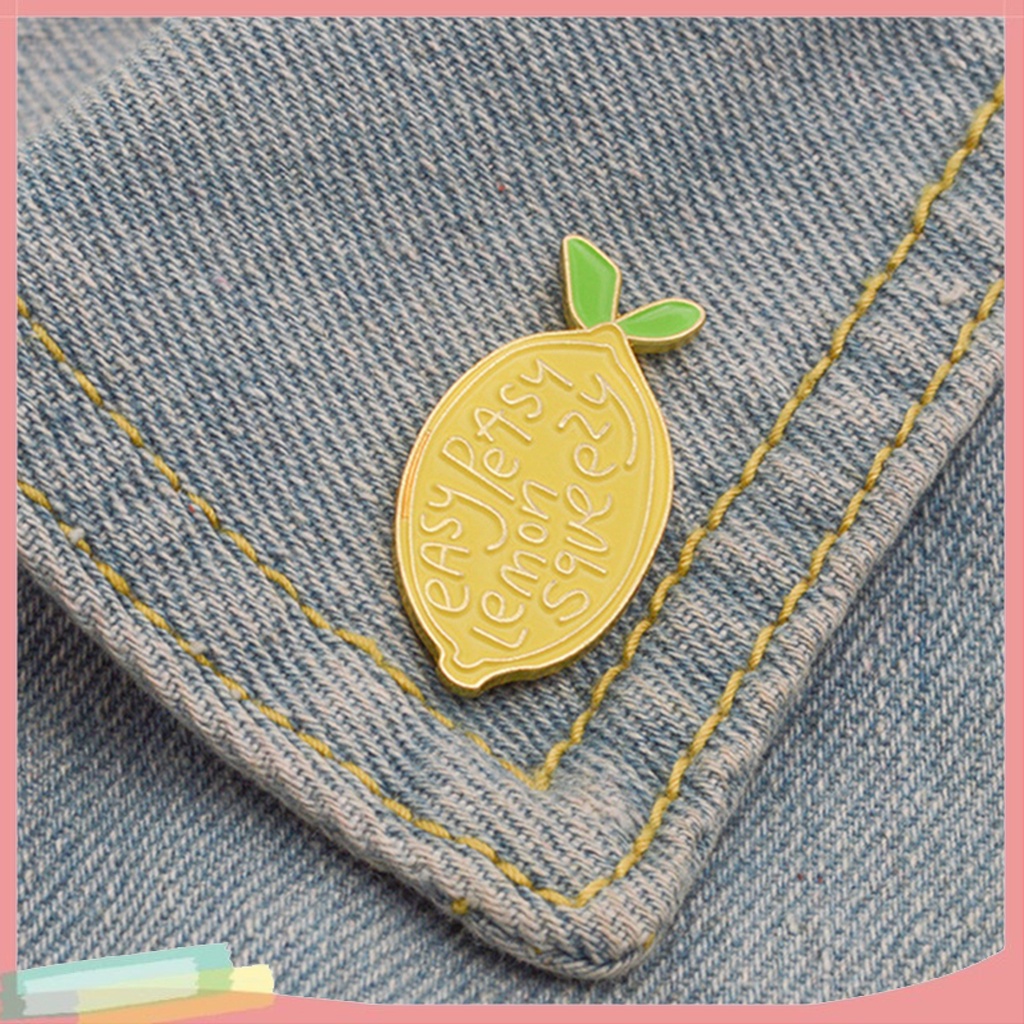 【LK】Cartoon Lemon Enamel Letters Brooch Pin Unisex Denim Backpack Decor Party Badge