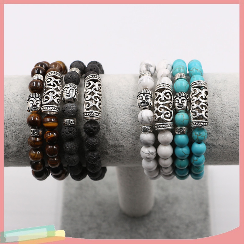 Bộ 2 vòng tay chuỗi hạt đá tự nhiên màu trơn thời trang