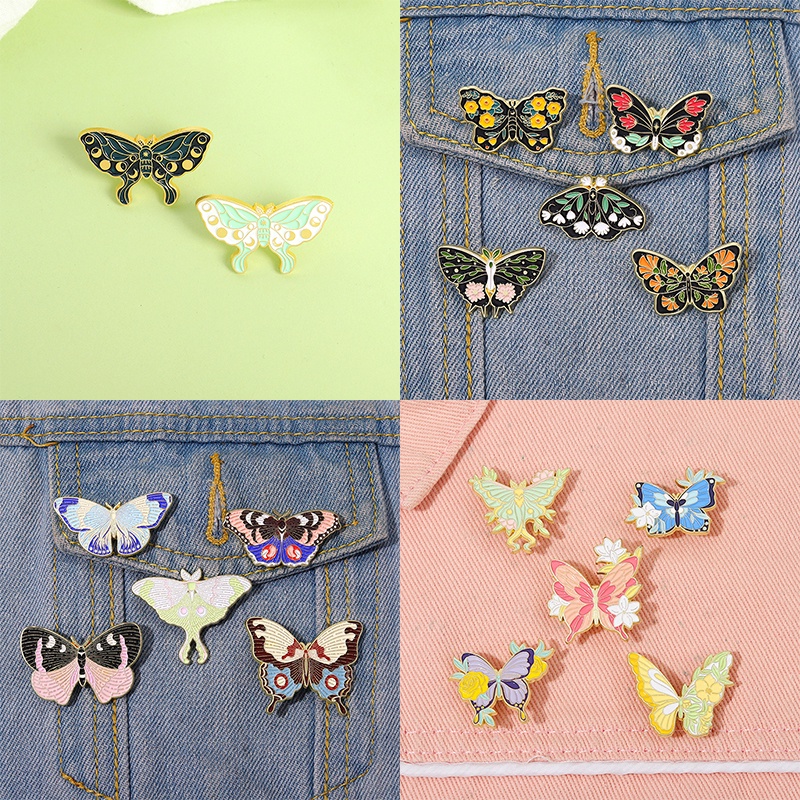 Ghim Cài Áo Họa Tiết Bướm Hoa Hoạt Hình Tráng Men Tinh Tế Cho Bạn Bè