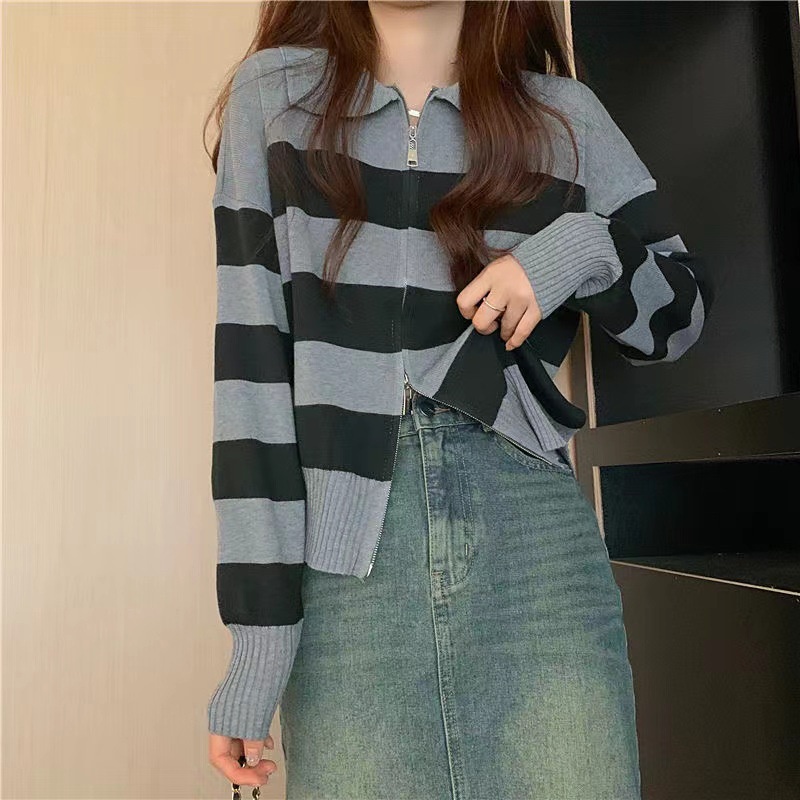 IELGY   IELGY Áo Khoác cardigan Dệt Kim Tay Dài Dáng Ôm Có Khóa Kéo Đôi Thời Trang Cho Bạn Gái