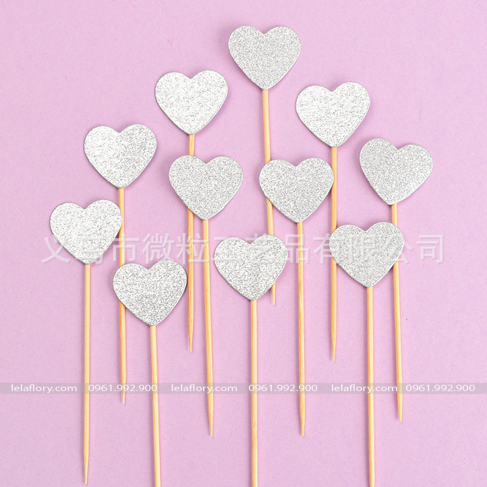 Set 50 que cắm nhũ hình tim và ngôi sao trang trí bánh sinh nhật hiện đại (QCB0046/QCB0047)