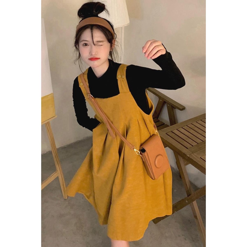 Bộ Đầm Hai Dây Dáng Rộng Phong Cách Preppy Dễ Thương Thời Trang Xuân Thu Cho Học Sinh