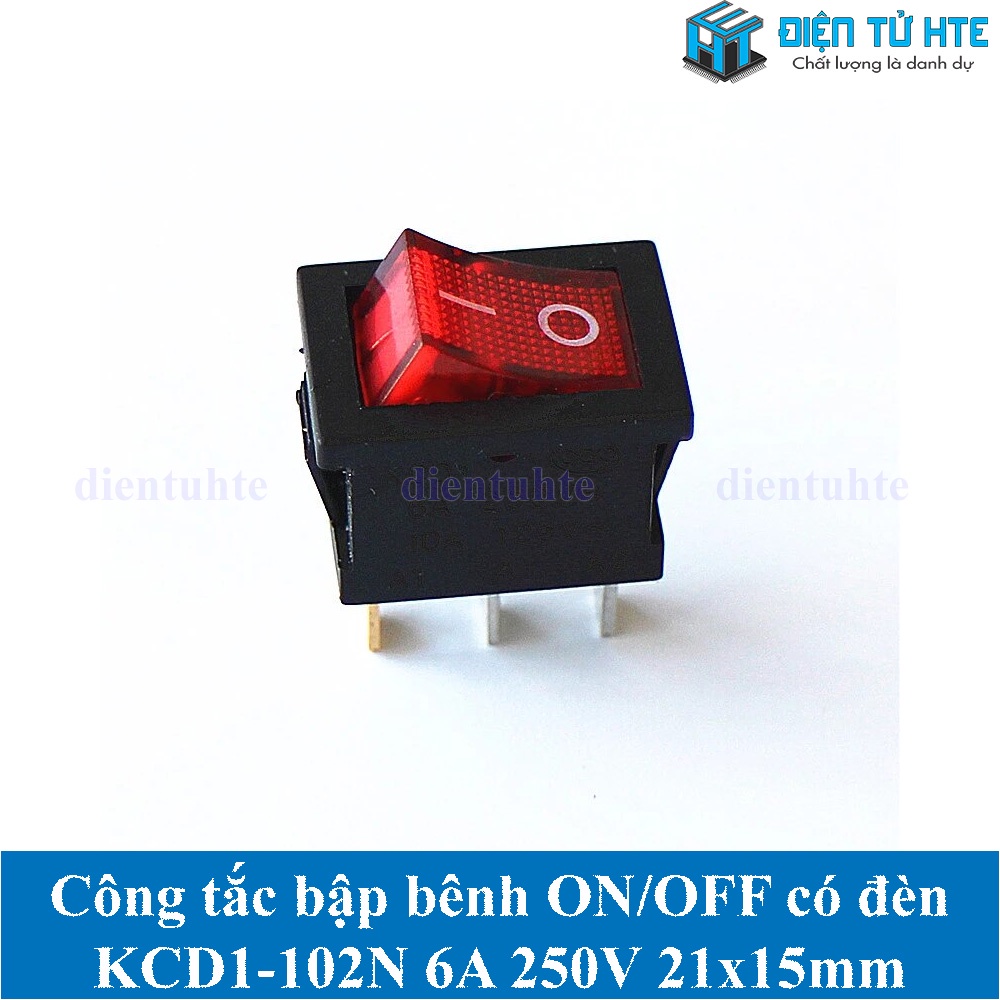 Công tắc bập bênh KCD1-102N 3 chân 6A 250V 21x15mm có đèn - Đỏ
