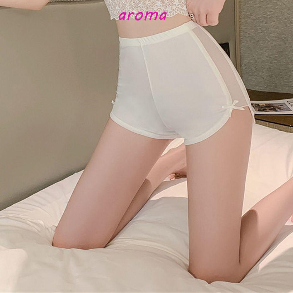 Quần Lót Boxer Ngắn Không Đường May Vải Lụa Mát Phối Ren Thoáng Khí Đính Nơ Thời Trang Cho Nữ