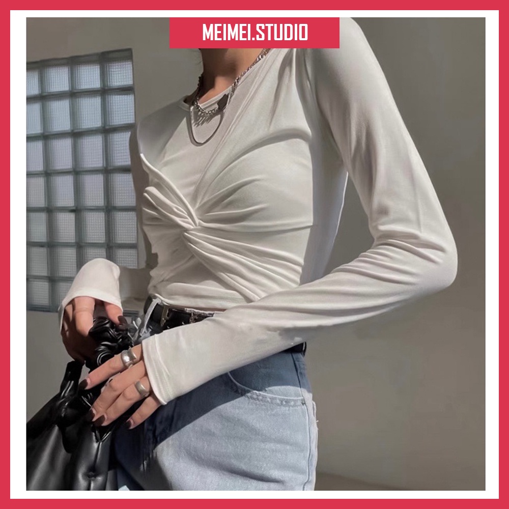 Áo thun Rosie dài tay nhũ xoắn ngực - Chất vải co giãn dáng ôm body tôn dáng | XTA08 | Meimei Studio