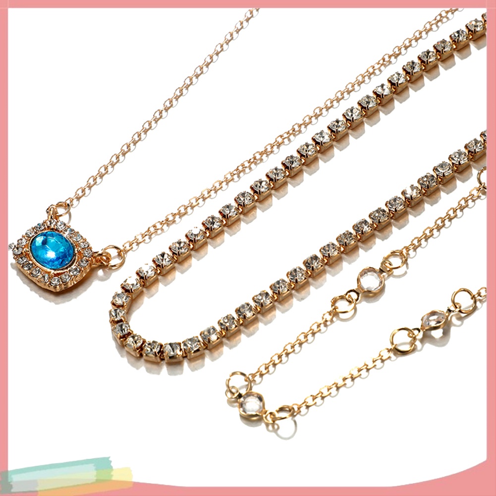 Dây Chuyền Hợp Kim Nhiều Lớp Trang Trí Đá Sapphire Giả Xinh Xắn Cho Nữ