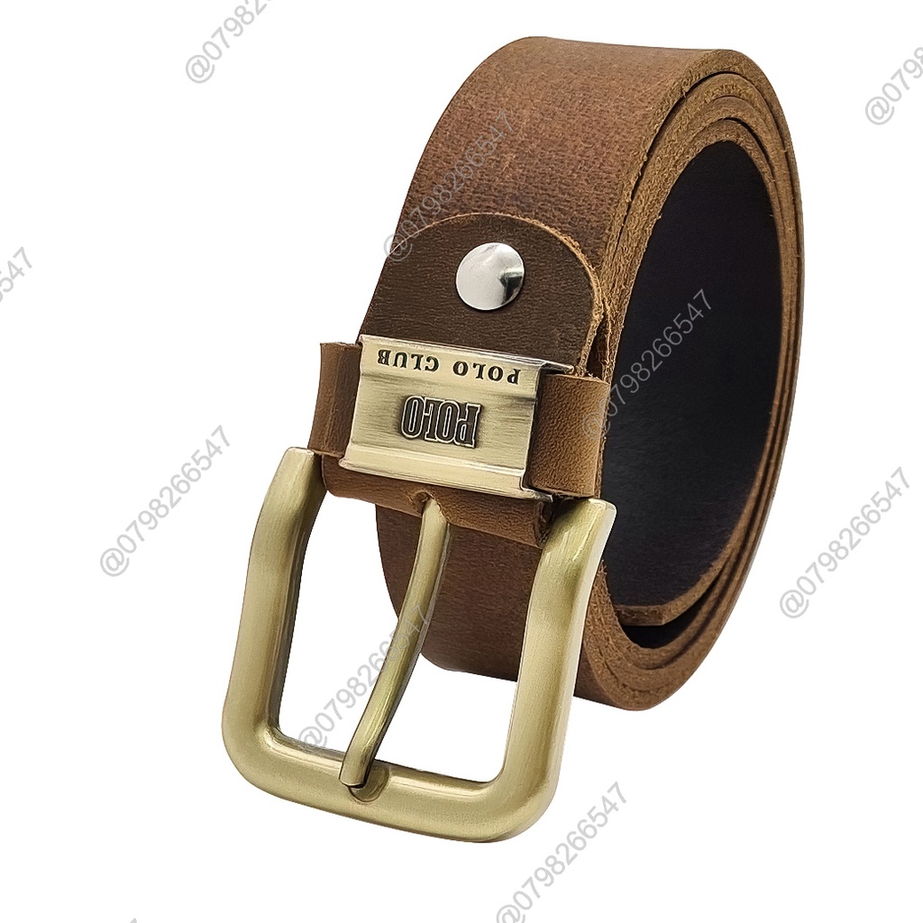 Dây lưng da bò thật DHM-122 | Dây nịt da bò sáp đầu khoá kim mạ đồng thời trang | Bảo hành 12 tháng