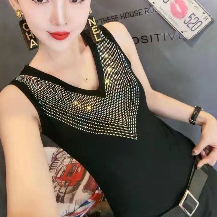 Áo Dệt Kim Sát Nách Cổ Chữ V Đính Kim Cương Giả Thời Trang Mùa Hè Cho Nữ 45%