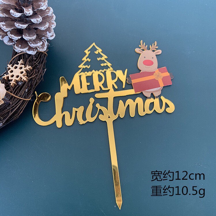 Que cắm mica, topper cake trang trí bánh chủ đề Noel/Christmas