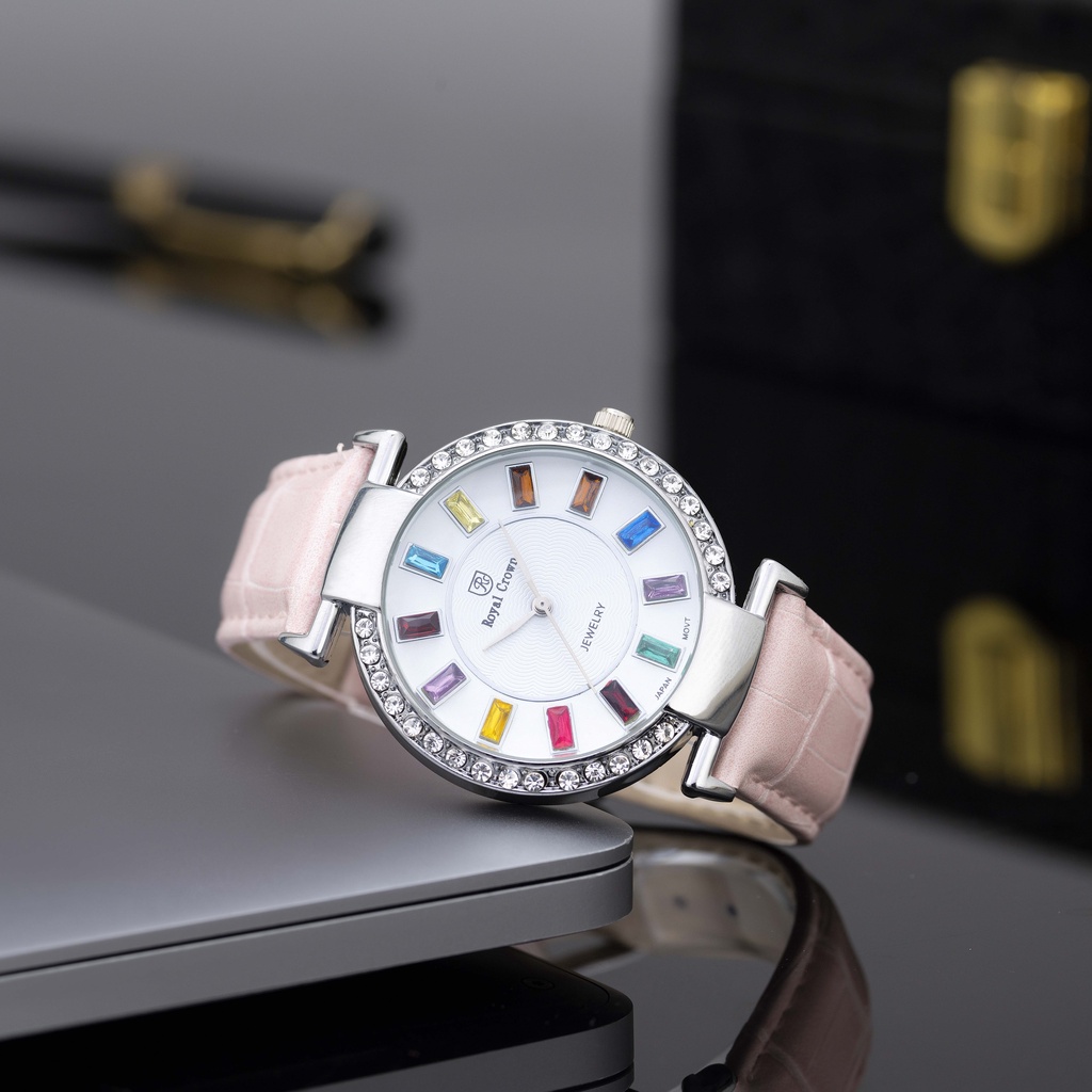Đồng hồ nữ Royal Crown mặt tròn đính đá sang trọng dây da cao cấp DHN229 trang2k