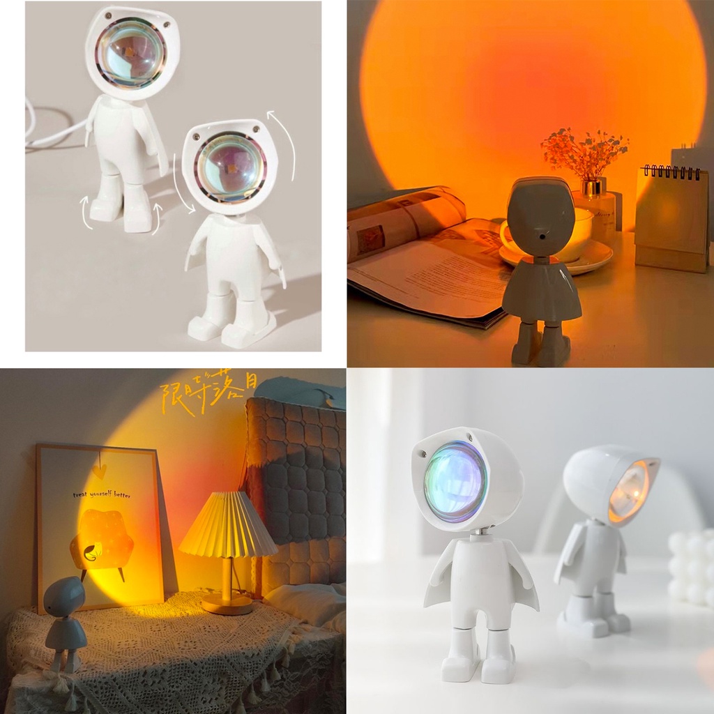 Đèn hoàng hôn robot 7 màu, phi hành gia chụp ảnh quay video livetream Tiktok sống ảo, đèn decor, đèn cảm ứng sạc USB