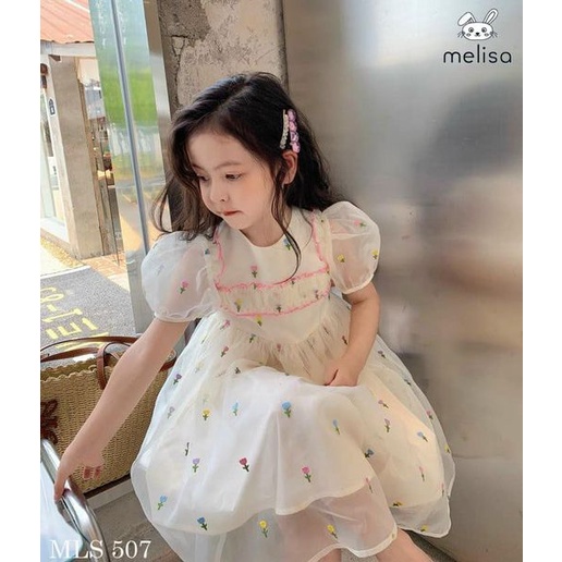 Đầm tơ trắng thêu xuất Hàn