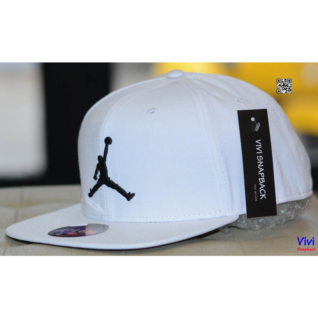 Nón snapback Jordan Juman màu trắng ,Mũ Jordan Pro Jumpman Snapback White Hat,Jordan thời trang thể thao
