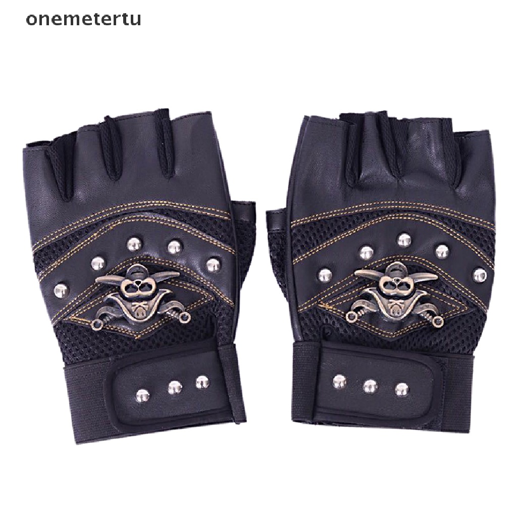 1 Đôi Găng Tay Hở Ngón Bằng Da PU Đính Đinh Tán Phong Cách Hip Hop Punk Dành Cho Nam Nữ