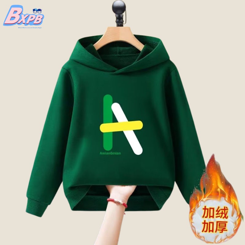 Áo Hoodie Lót Lông Cừu Dày Dặn Tay Dài Dáng Rộng Phong Cách Hàn Quốc Thời Trang Mùa Thu Cho Bé 3-15 Tuổi
