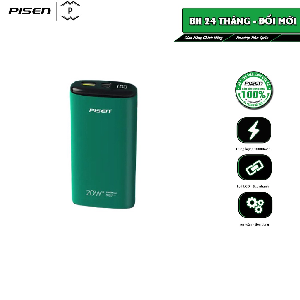 Sạc dự phòng PISEN Quick QP 20W 10000mAh, model: LS-DY06, sạc nhanh, công suất 20W, bảo hành 24 tháng - Hàng chính hãng