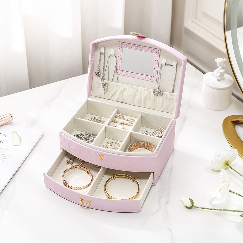 [Mẫu mới] Hộp đựng trang sức đa ngăn da PU 3 màu pastel siêu hot