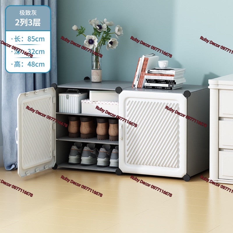 TỦ NHỰA GHÉP THÔNG MINH ĐỂ GIÀY DÉP 6 Ô  ĐỂ ĐƯỢC 12 ĐÔI GIÀY.