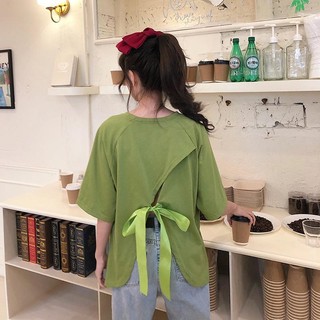 [Plus Size] (40-150kg) Áo Thun Nữ Tay Ngắn Thắt Nơ