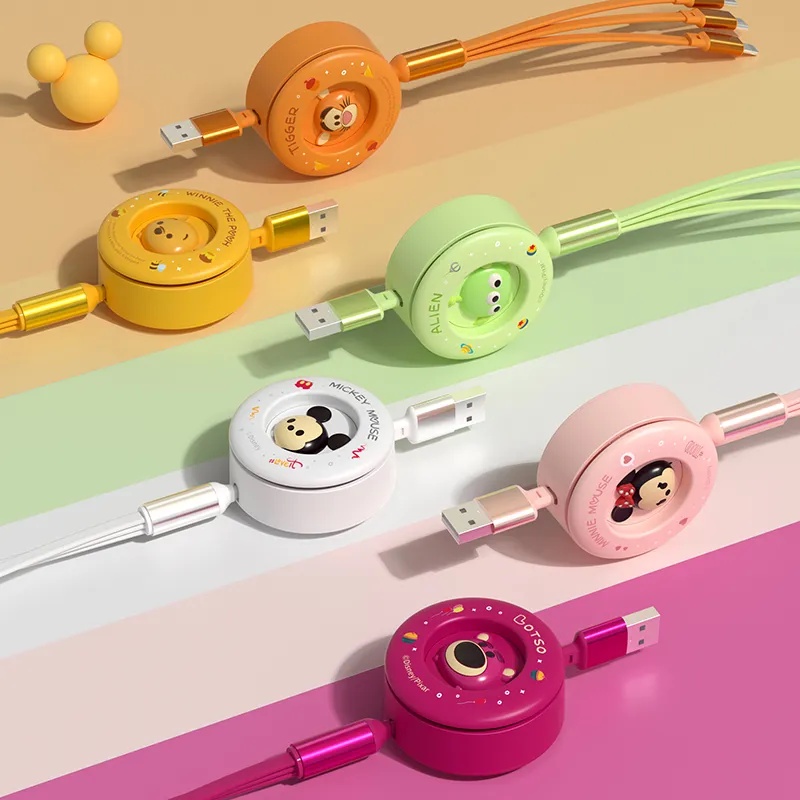 Disney Mickey Mouse Gấu Dâu Tây Lotso Winnie The Pooh 3 trong 1 dây cáp sạc nhanh 3 đầu micro usb type c sạc nhanh cáp