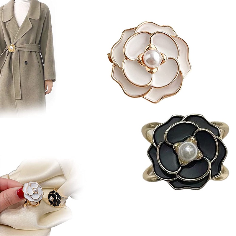 Ghim Cài Khăn Choàng Lụa Tráng Men Hình Hoa Trà Thắt Nút Đa Năng JP5