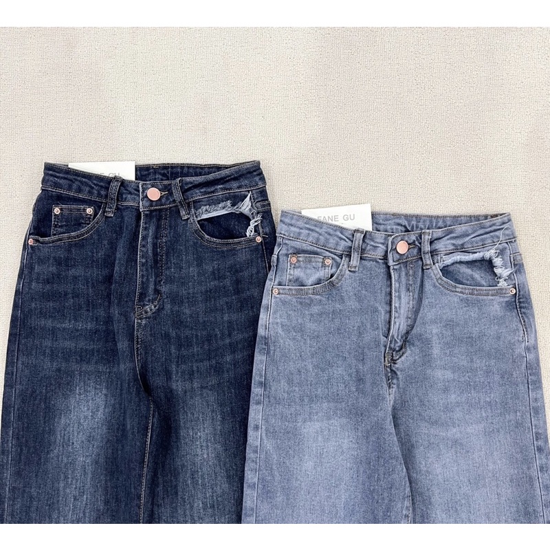 Quần jeans bò xẻ gấu hai bên, ống may viền siêu xinh hàng QC - hàng có sẵn