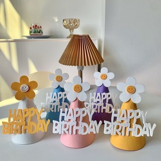 Mũ Nón Sinh Nhật Bằng Vải Nỉ Phụ Kiện Trang Trí Party, Thôi Nôi, Đầy Tháng Hình Hoa Cúc DIY Dễ Thương