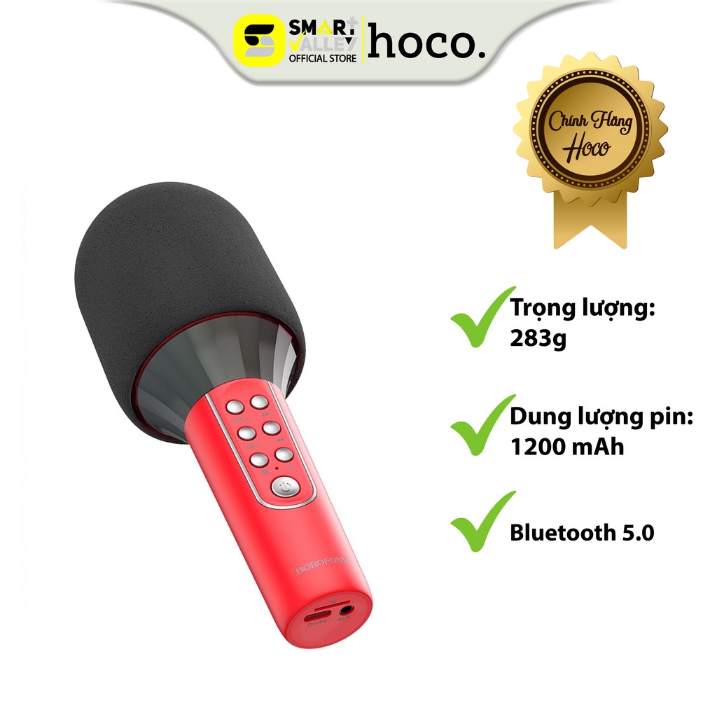 Míc Hát Không Dây Hoco BFK2, Âm Thanh Chuẩn Loa To, Bass Ấm, Hỗ Trợ Thẻ Nhớ, Bluetooth 5.0.