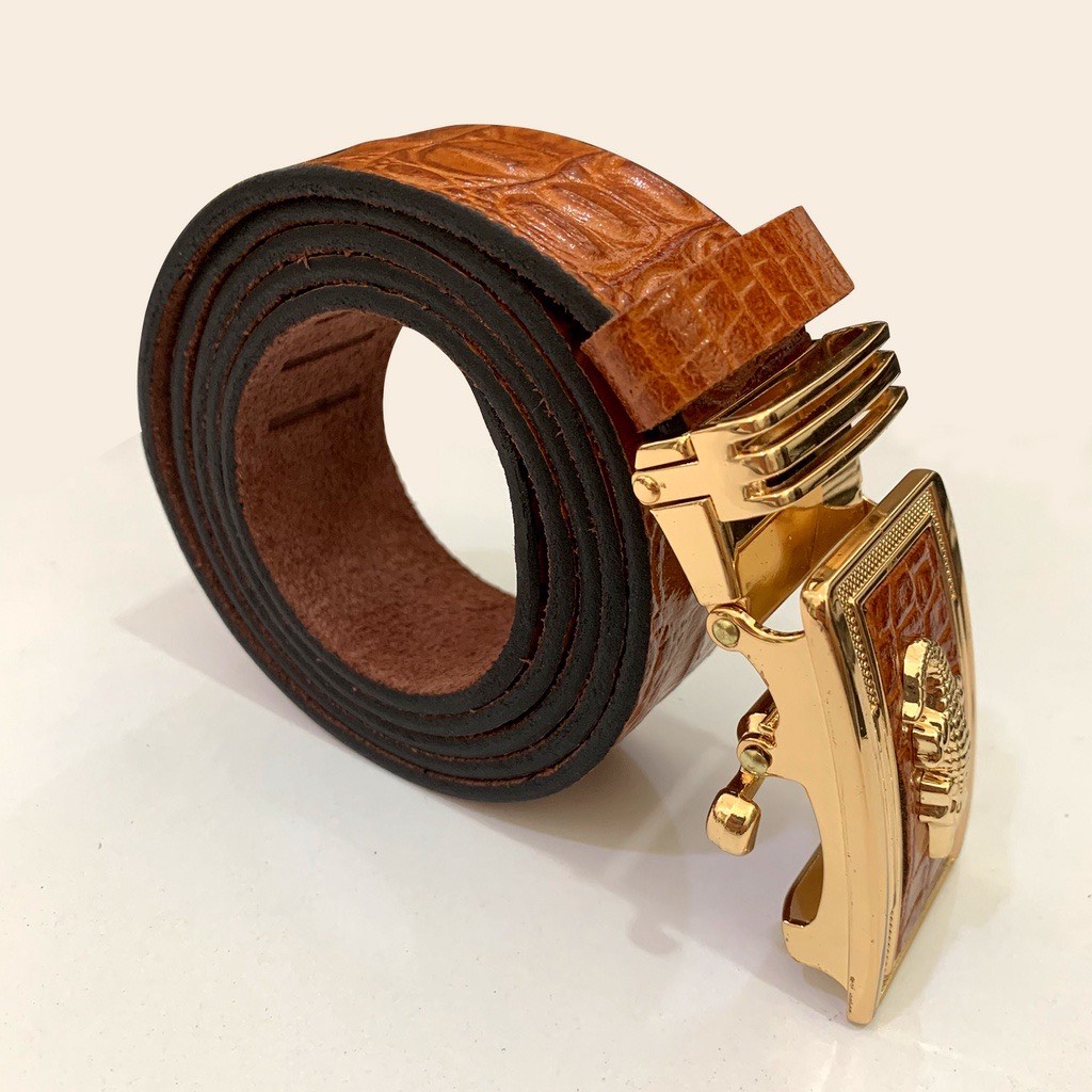 Thắt Lưng Dây Nịt Nam Da Bò Nguyên Tấm Dập Vân Cá Sấu Cao Cấp Thời Trang Khóa Tự Động JNM01