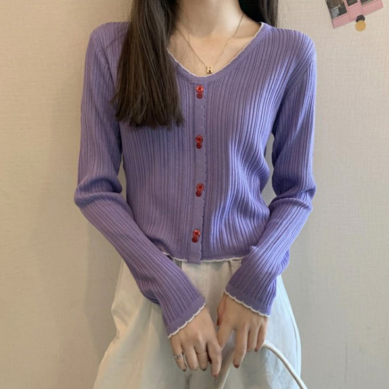 Áo Dệt Kim Tay Dài Cổ Tròn Dáng Ôm Phong Cách Thời Trang Hàn Quốc Dành Cho Nữ