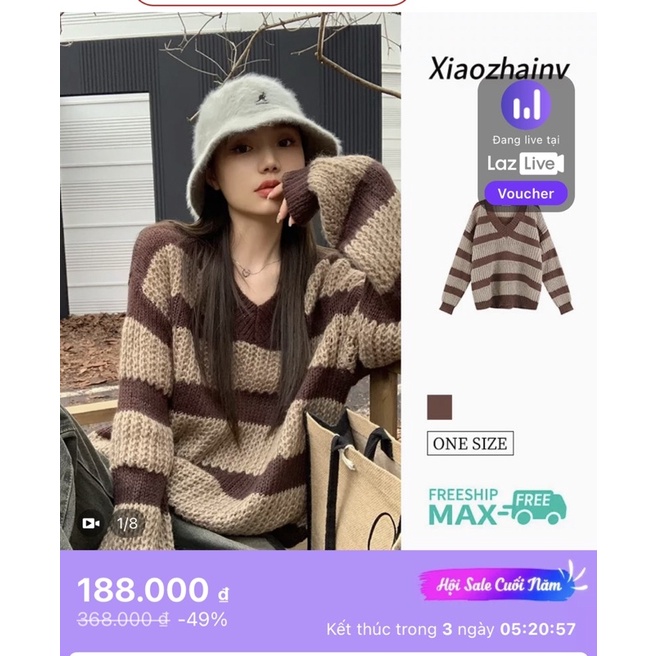 sweater len nâu sọc + chân váy jean (pass)