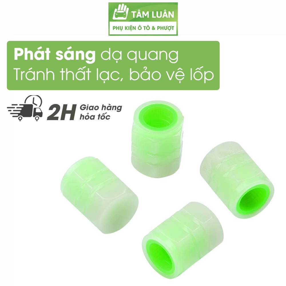 Nắp van lốp ô tô phát sáng, chụp đầu van dạ quang bảo vệ lốp xe hơi, tránh rơi mất, phụ kiện ôto Tâm Luân