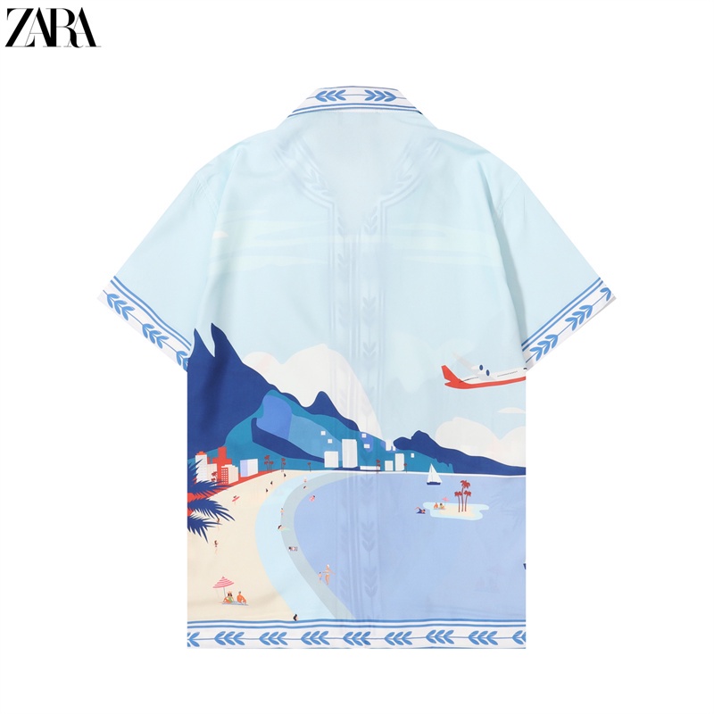 Zara Áo Sơ Mi Ngắn Tay Dáng Rộng In Họa Tiết graffiti Sáng Tạo Thoải Mái