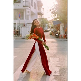 set áo dài nhung kèm quần