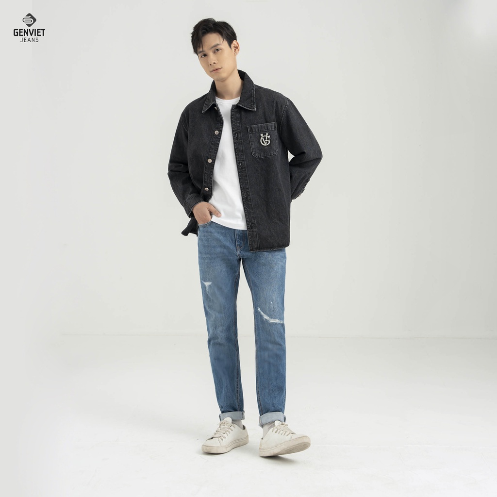 [Mã FATOP12 giảm 30K đơn 150K] Quần Jeans Nam Genviet Phối Rách Gối T1108J8099