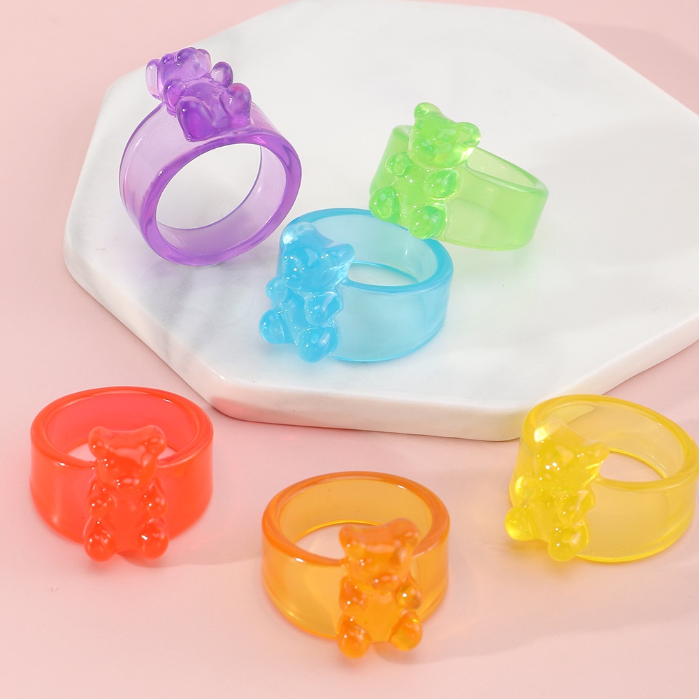 Nhẫn Hình Gấu Nhỏ Bằng Nhựa Resin Màu Kẹo Ngọt Thời Trang Cho Cặp Đôi